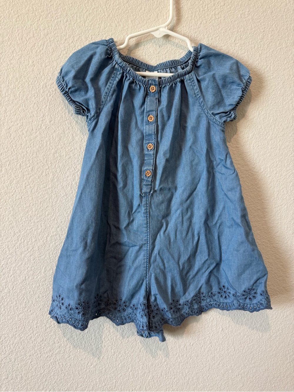 Denim Blue Eyelet Hem Button Front Dress